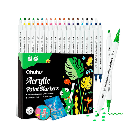 36 Marcadores Acrilico Ohuhu Punta Redonda y Pincel