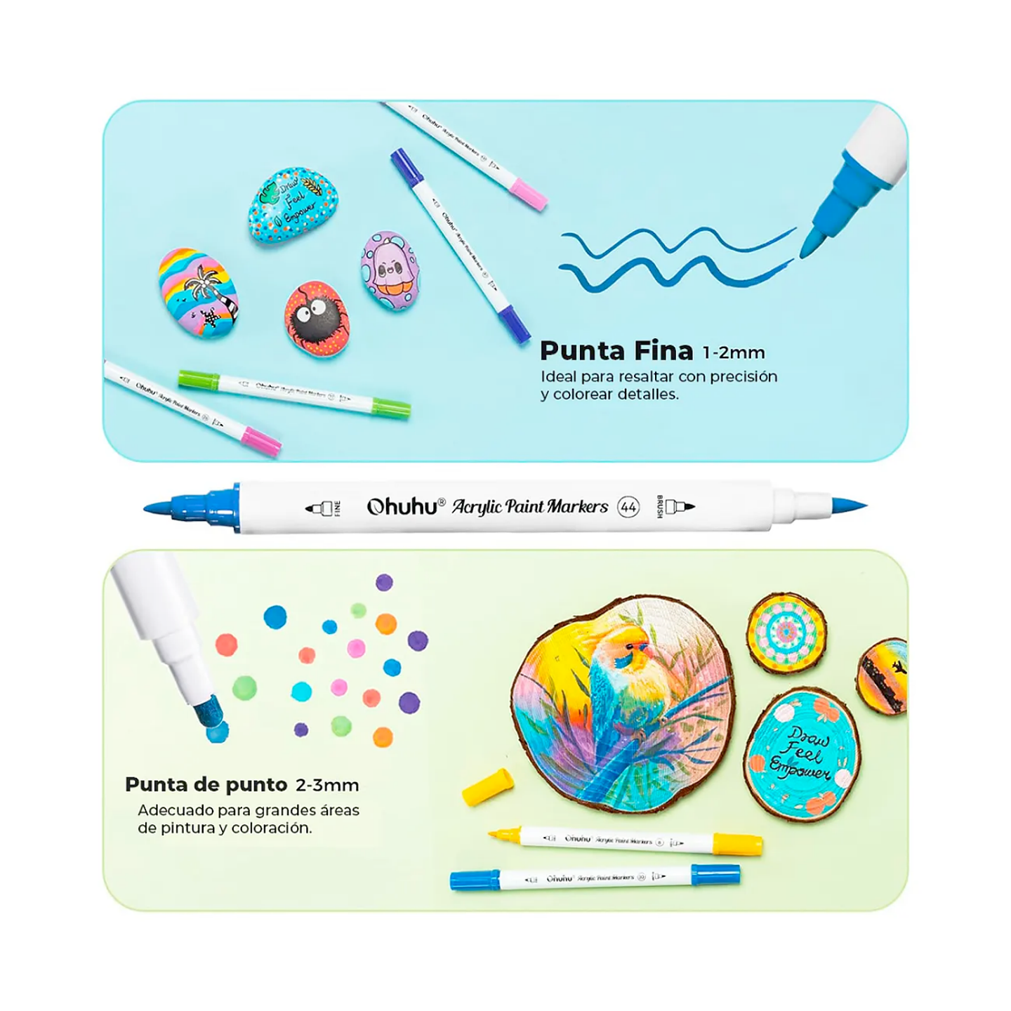 36 Marcadores Acrilicos Ohuhu Punta Fina y Redonda 2