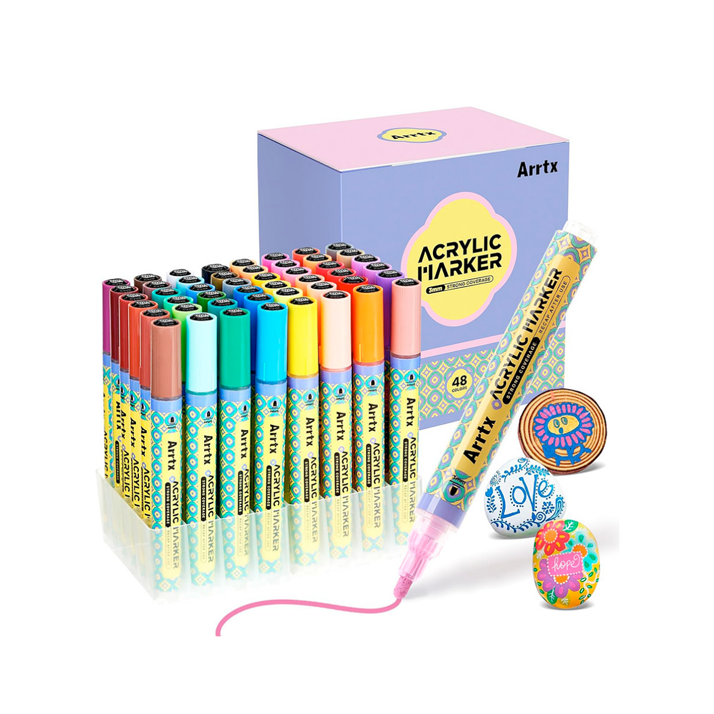 ARRTX Marcadores Acrilicos de 48 Colores (Punta Redonda) 1