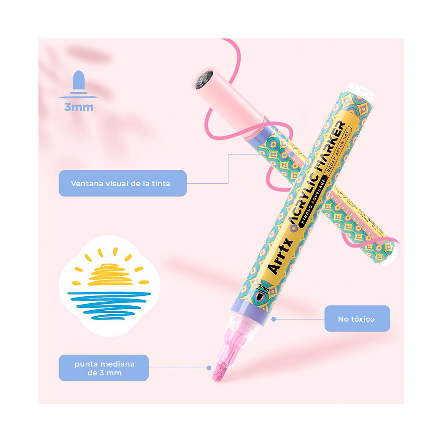 ARRTX Marcadores Acrilicos de 48 Colores (Punta Redonda) 6