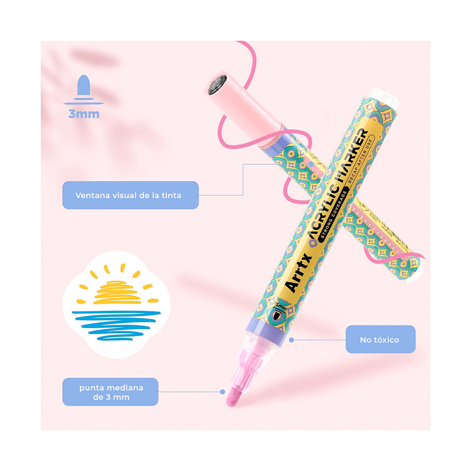 ARRTX Marcadores Acrilicos de 48 Colores (Punta Redonda) 6