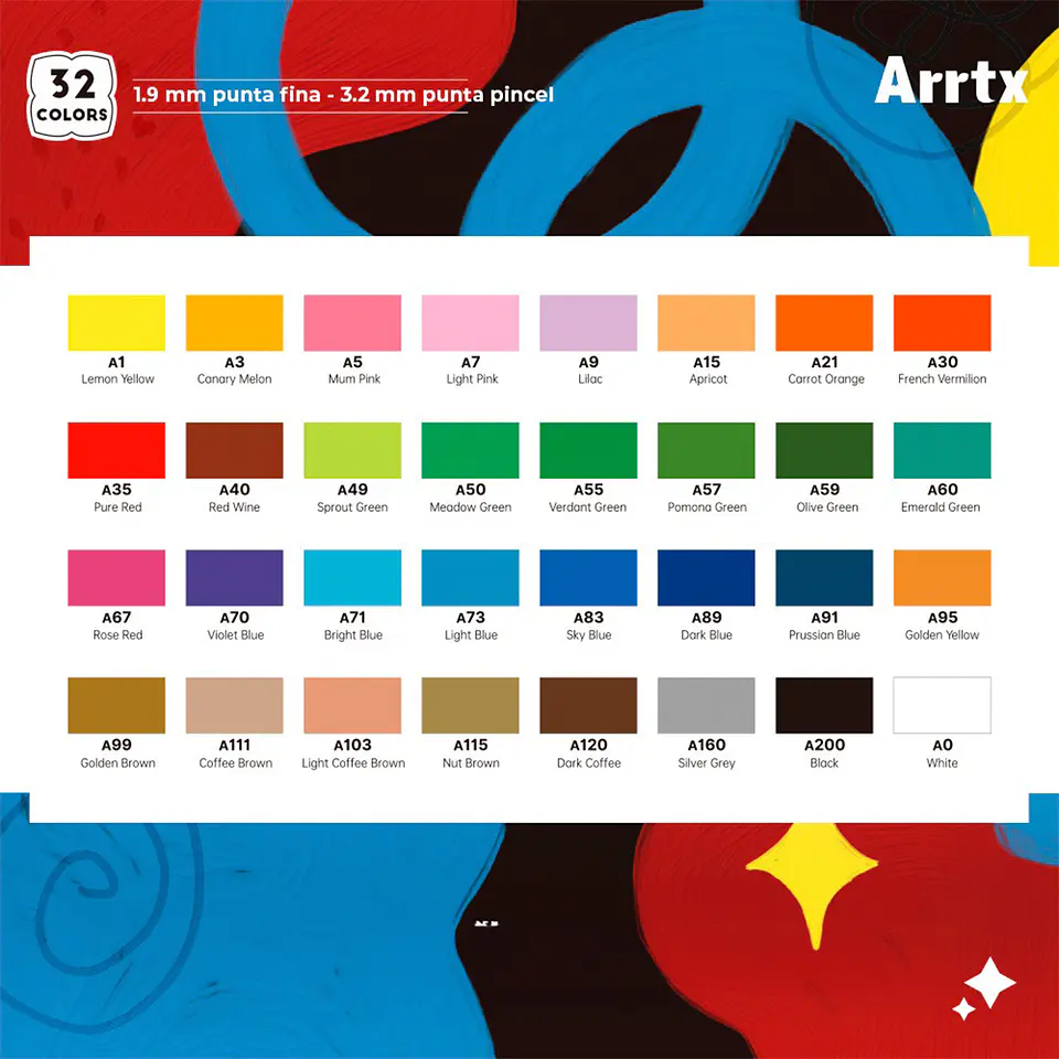 ARRTX Marcadores Acrílicos Doble Punta (Pincel y Fina) 32 Colores 2