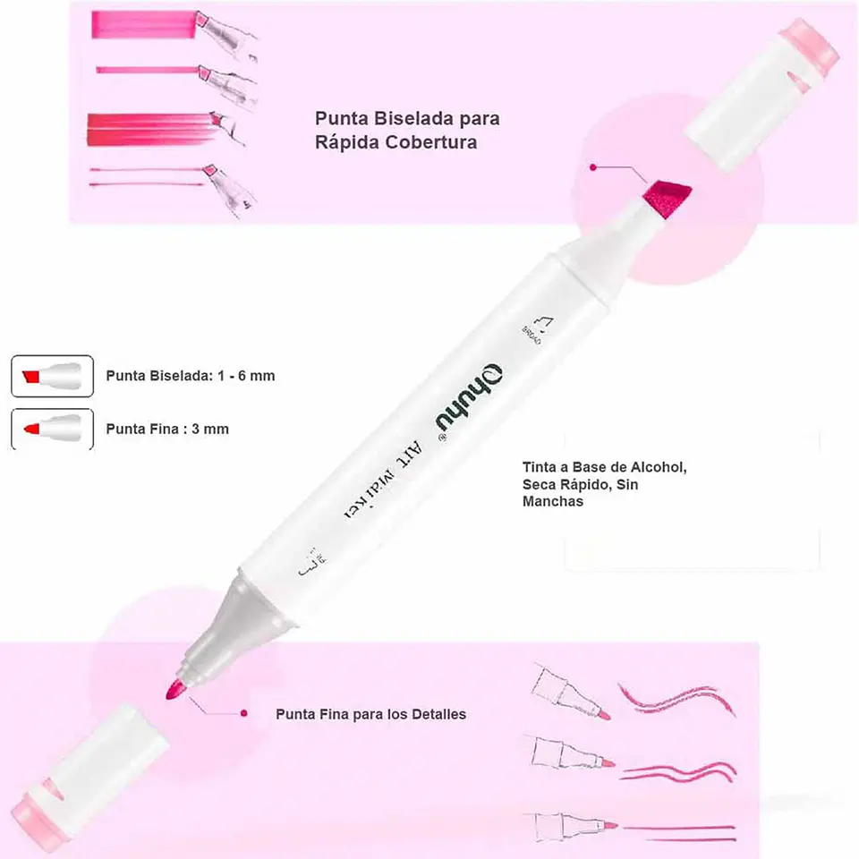 320 Marcadores Base Alcohol (Punta Fina y Biselada) + 1 Blender - Ohuhu 3