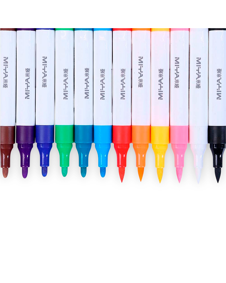 Set 12 Marcadores Acrilicos (Doble Punta) - Miya