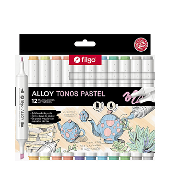 Marcadores Artísticos Doble Punta Filgo Alloy  - 12 Tonos Pastel