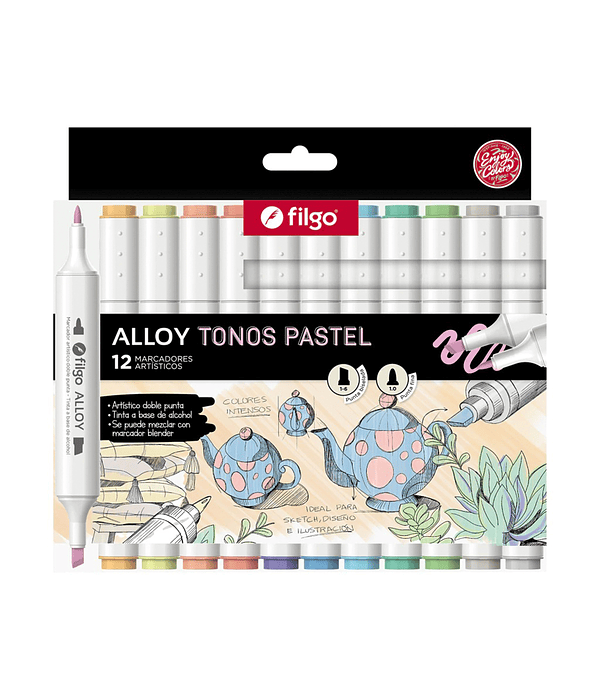 Marcadores Artísticos Doble Punta Filgo Alloy  - 12 Tonos Pastel
