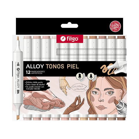 Marcadores Artísticos Doble Punta Filgo Alloy - 12 Tonos Piel