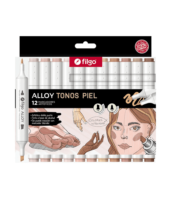 Marcadores Artísticos Doble Punta Filgo Alloy - 12 Tonos Piel