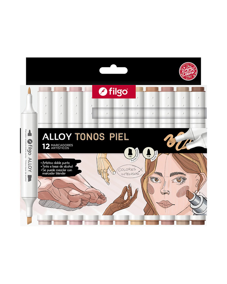 Marcadores Artísticos Doble Punta Filgo Alloy - 12 Tonos Piel