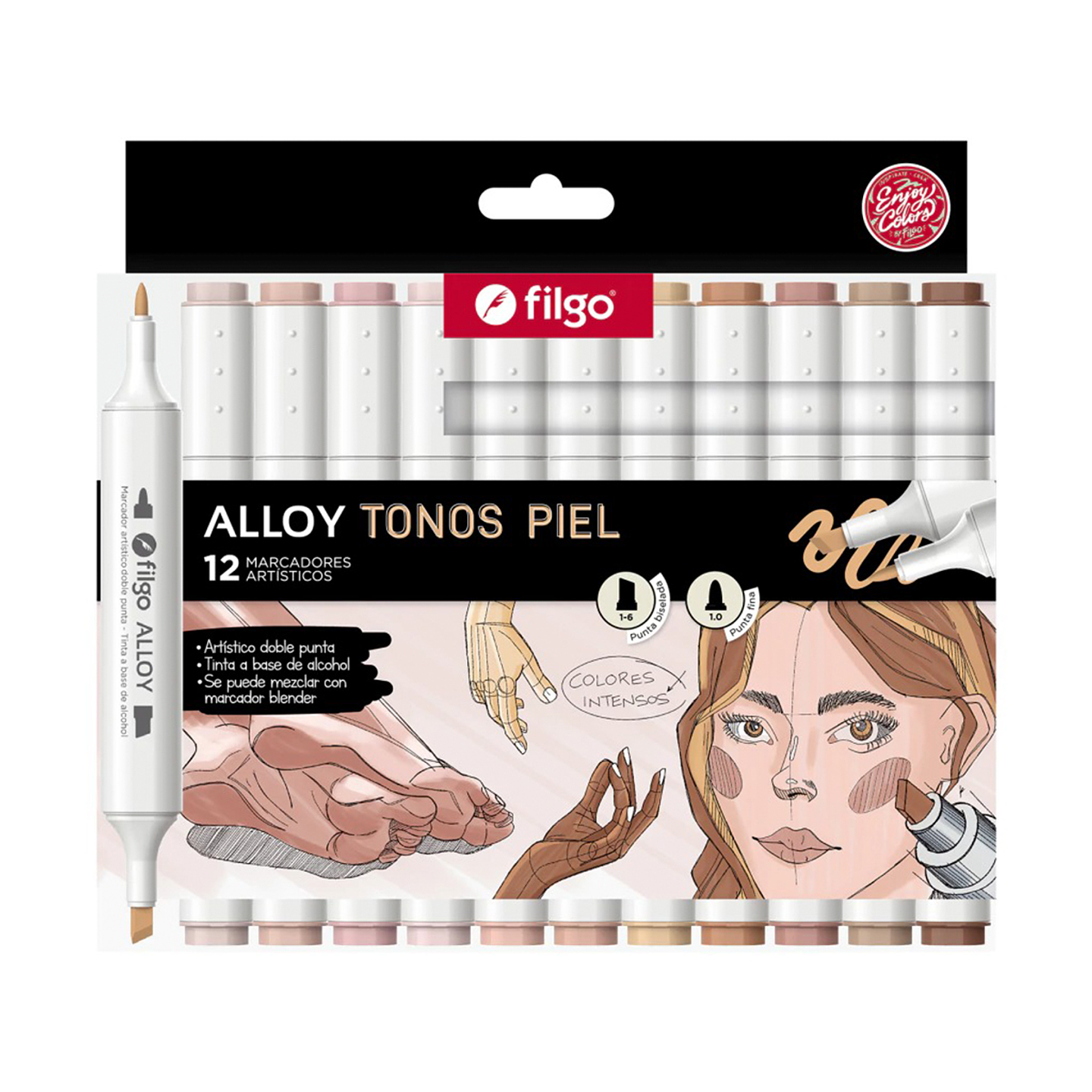 Marcadores Artísticos Doble Punta Filgo Alloy - 12 Tonos Piel 1