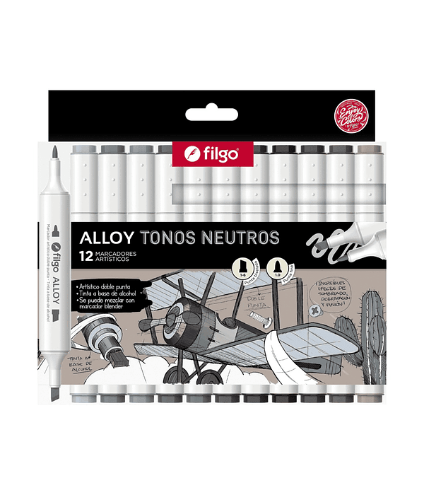Marcadores Artísticos Doble Punta Filgo Alloy  - 12 Tonos Neutros