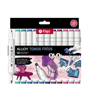 Marcadores Artísticos Doble Punta Filgo Alloy  - 12 Tonos Fríos