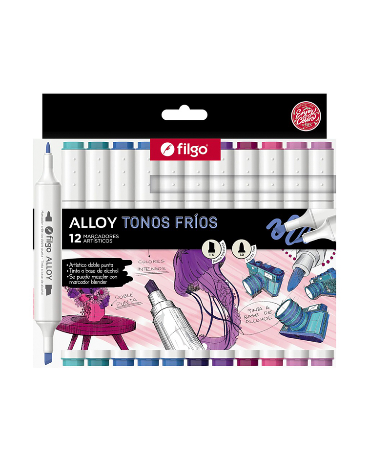 Marcadores Artísticos Doble Punta Filgo Alloy  - 12 Tonos Fríos