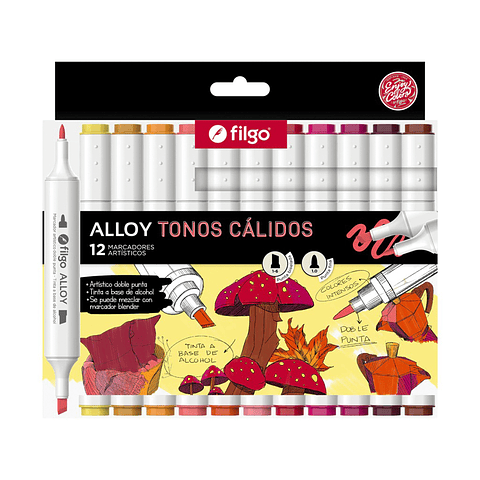 Marcadores Artísticos Doble Punta Filgo Alloy - 12 Tonos Cálidos