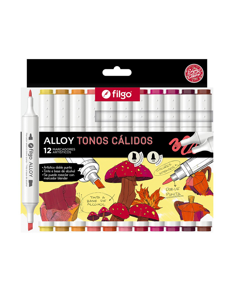 Marcadores Artísticos Doble Punta Filgo Alloy - 12 Tonos Cálidos