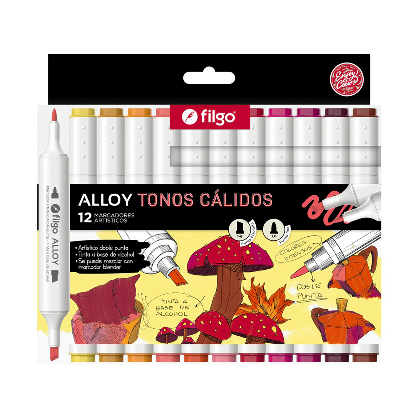 Marcadores Artísticos Doble Punta Filgo Alloy - 12 Tonos Cálidos 1