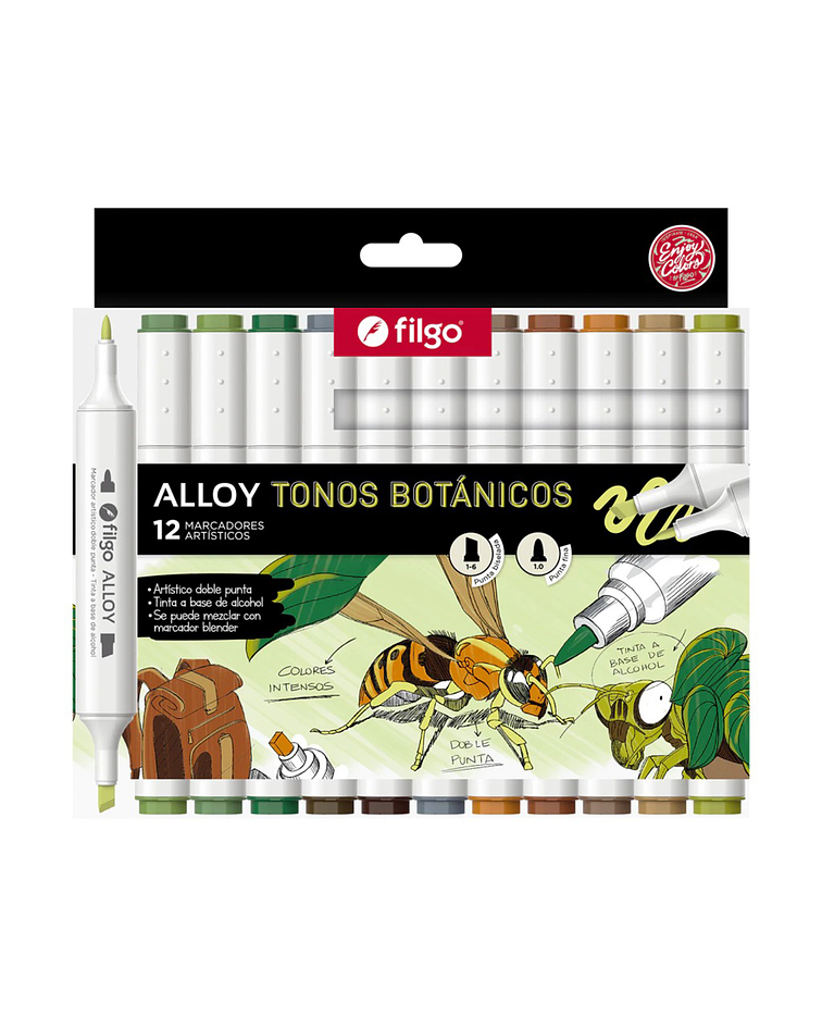 Marcadores Artísticos Doble Punta Filgo Alloy  - 12 Tonos Botánicos