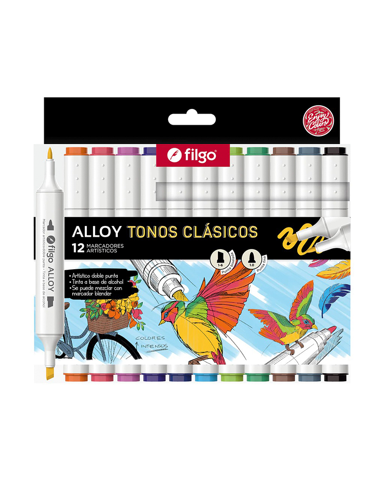 Marcadores Artísticos Doble Punta Filgo Alloy  - 12 Tonos Clásicos