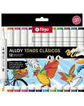 Marcadores Artísticos Doble Punta Filgo Alloy  - 12 Tonos Clásicos