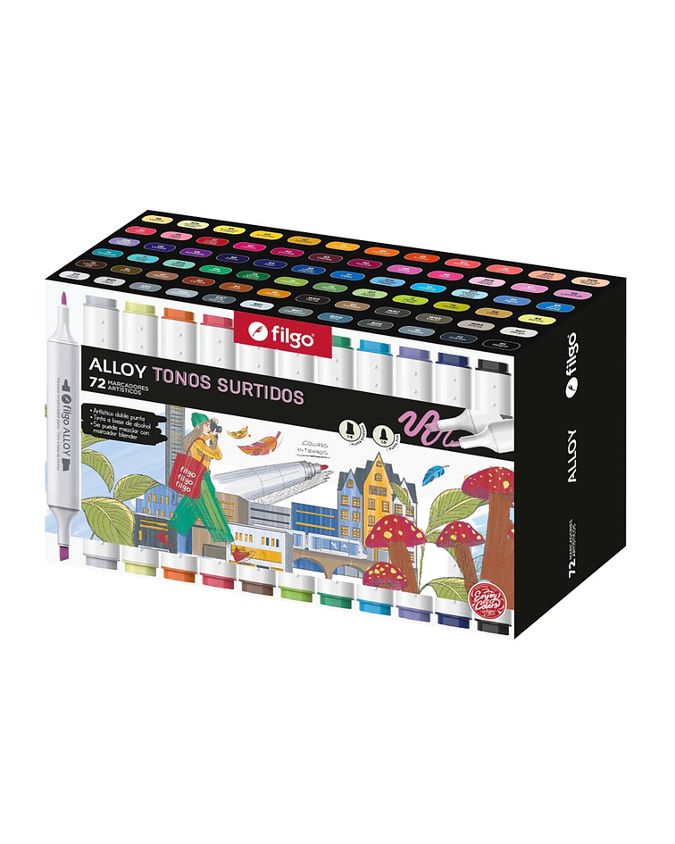 Marcadores Artísticos Doble Punta Filgo Alloy  - 72 Tonos Surtidos