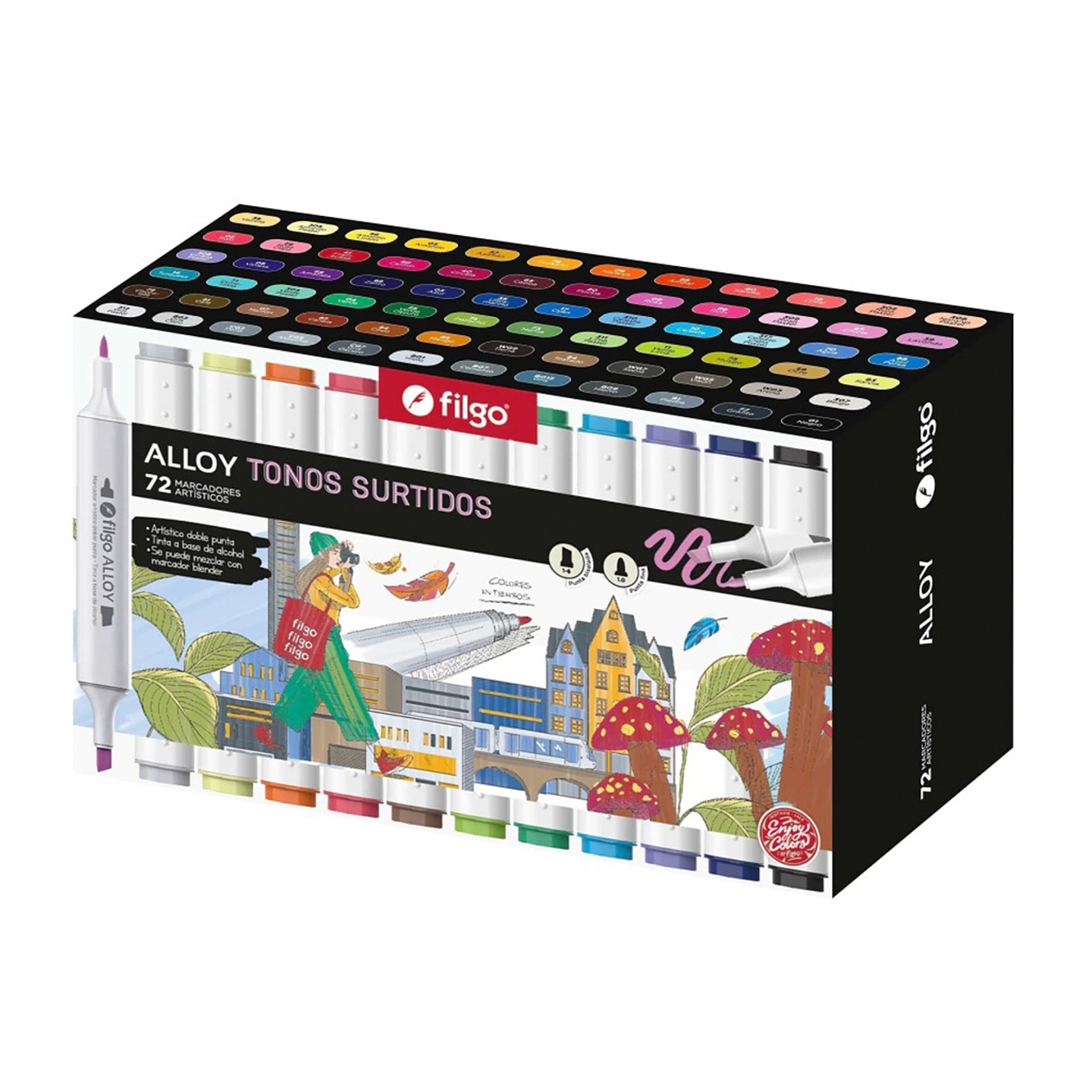 Marcadores Artísticos Doble Punta Filgo Alloy  - 72 Tonos Surtidos 1