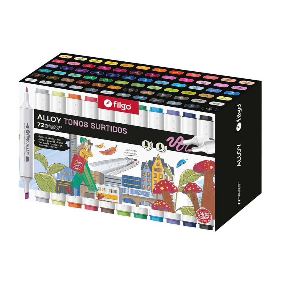 Marcadores Artísticos Doble Punta Filgo Alloy  - 72 Tonos Surtidos 1