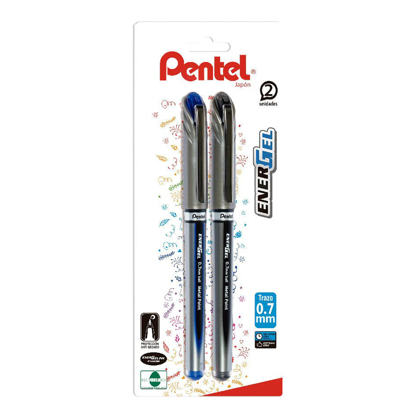 Set 2 Lápices Gel Energel 0,7 mm (Azul y Negro) 1