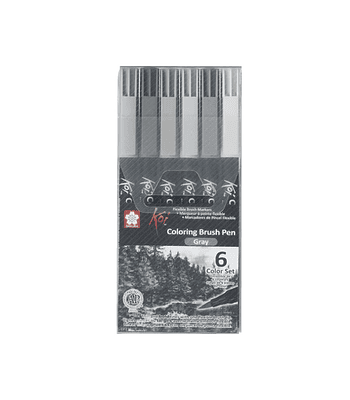 Set Plumones Acuarelables Sakura Koi Brush 6 Colores Grises