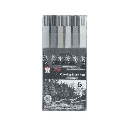 Set Plumones Acuarelables Sakura Koi Brush 6 Colores Grises