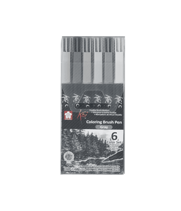 Set Plumones Acuarelables Sakura Koi Brush 6 Colores Grises