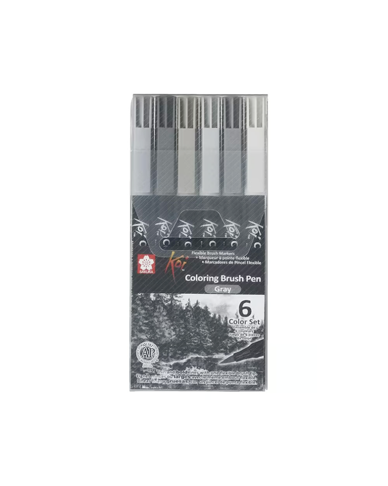 Set Plumones Acuarelables Sakura Koi Brush 6 Colores Grises