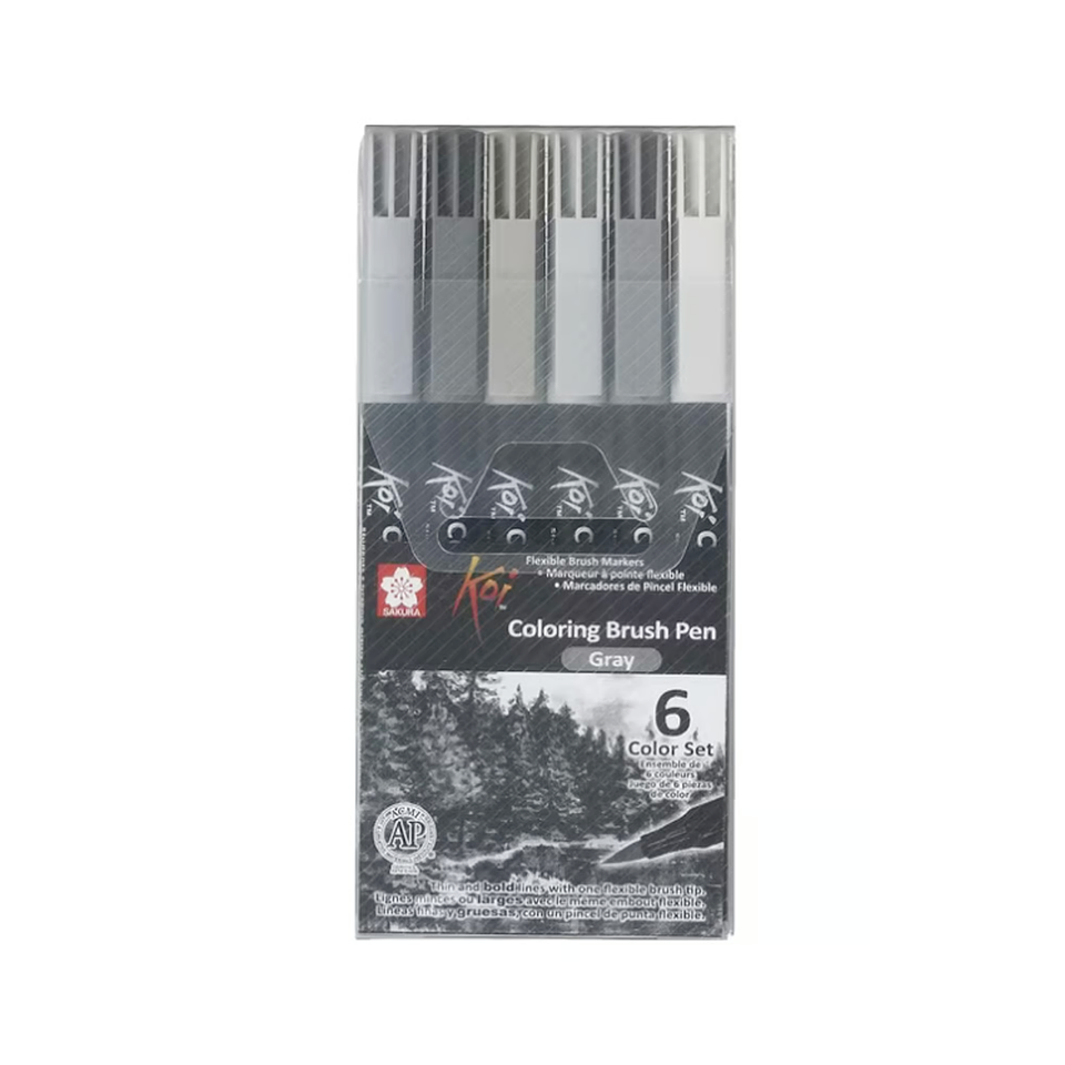 Set Plumones Acuarelables Sakura Koi Brush 6 Colores Grises 1