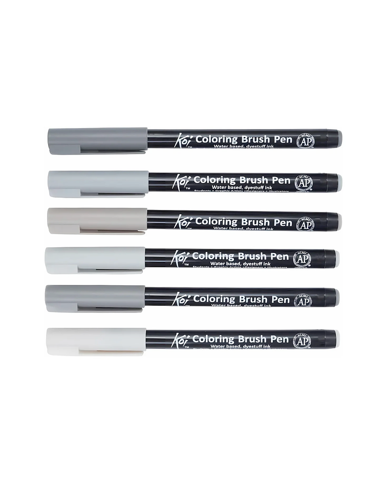 Set Plumones Acuarelables Sakura Koi Brush 6 Colores Grises
