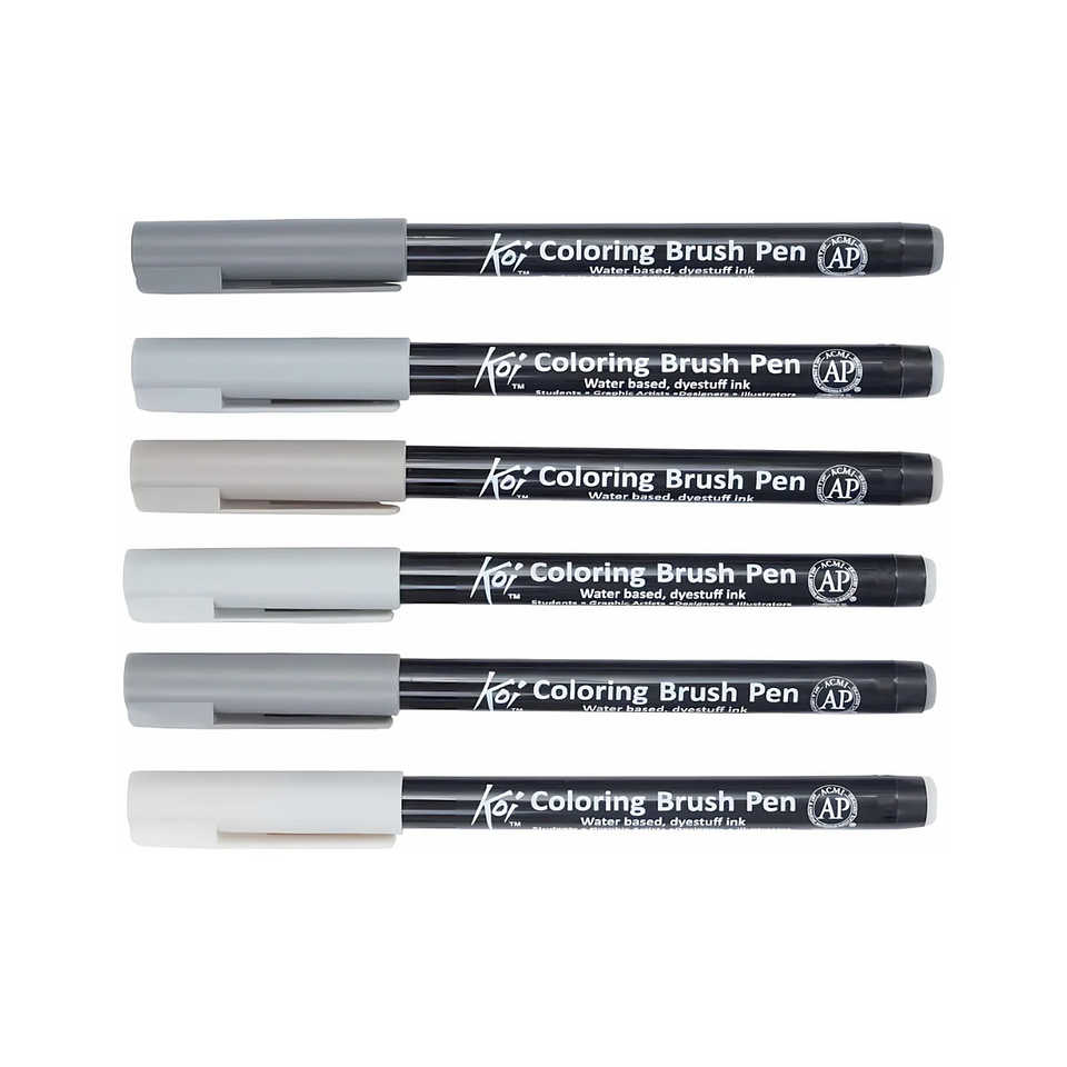 Set Plumones Acuarelables Sakura Koi Brush 6 Colores Grises 2