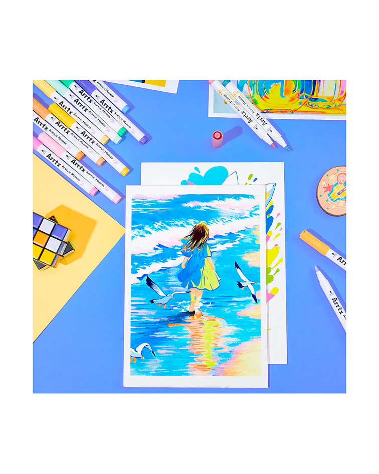 Arrtx Marcadores de Acrilico 60 Colores Punta Pincel (50 Regulares 4 Metalicos 6 Neon)