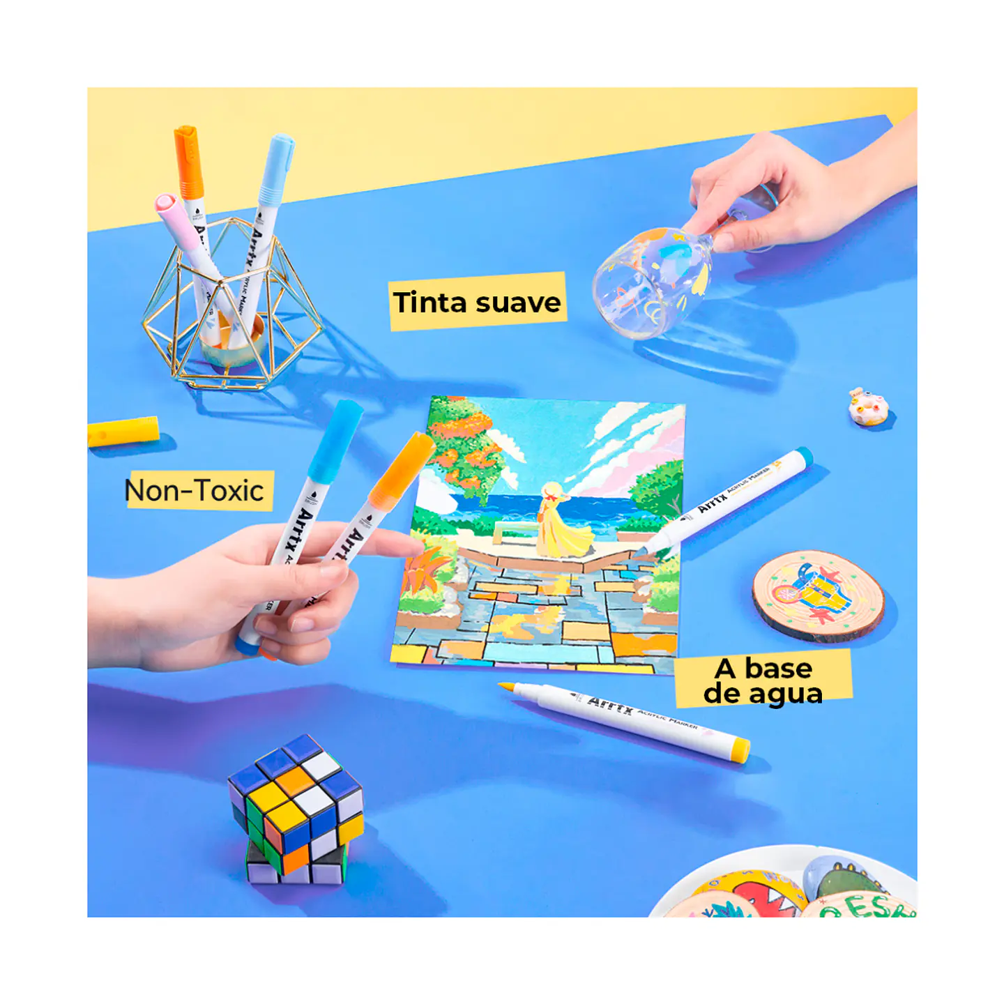 Arrtx Marcadores de Acrilico 60 Colores Punta Pincel (50 Regulares 4 Metalicos 6 Neon) 5