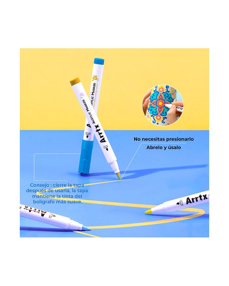 Arrtx Marcadores de Acrilico 60 Colores Punta Pincel (50 Regulares 4 Metalicos 6 Neon)