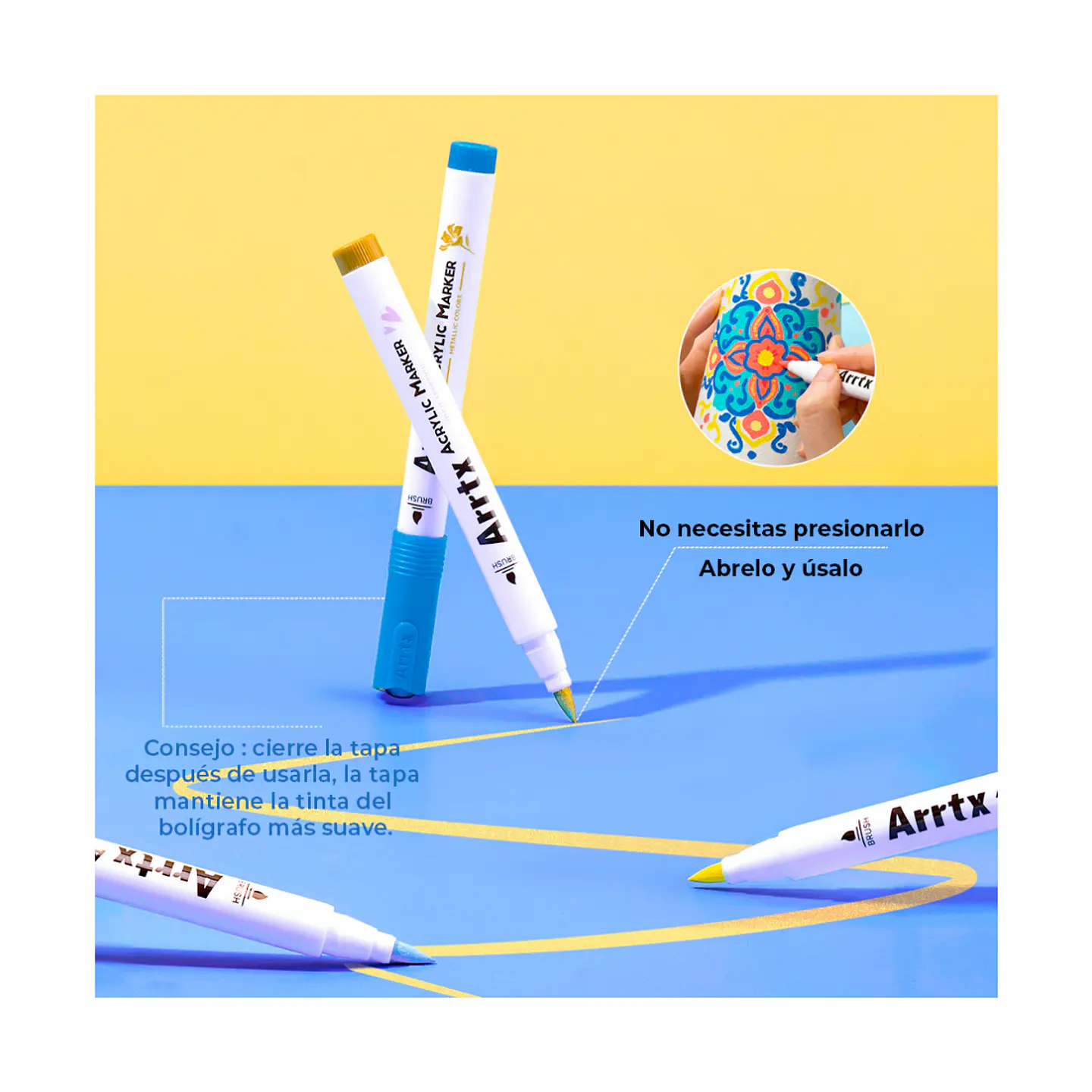 Arrtx Marcadores de Acrilico 60 Colores Punta Pincel (50 Regulares 4 Metalicos 6 Neon) 2