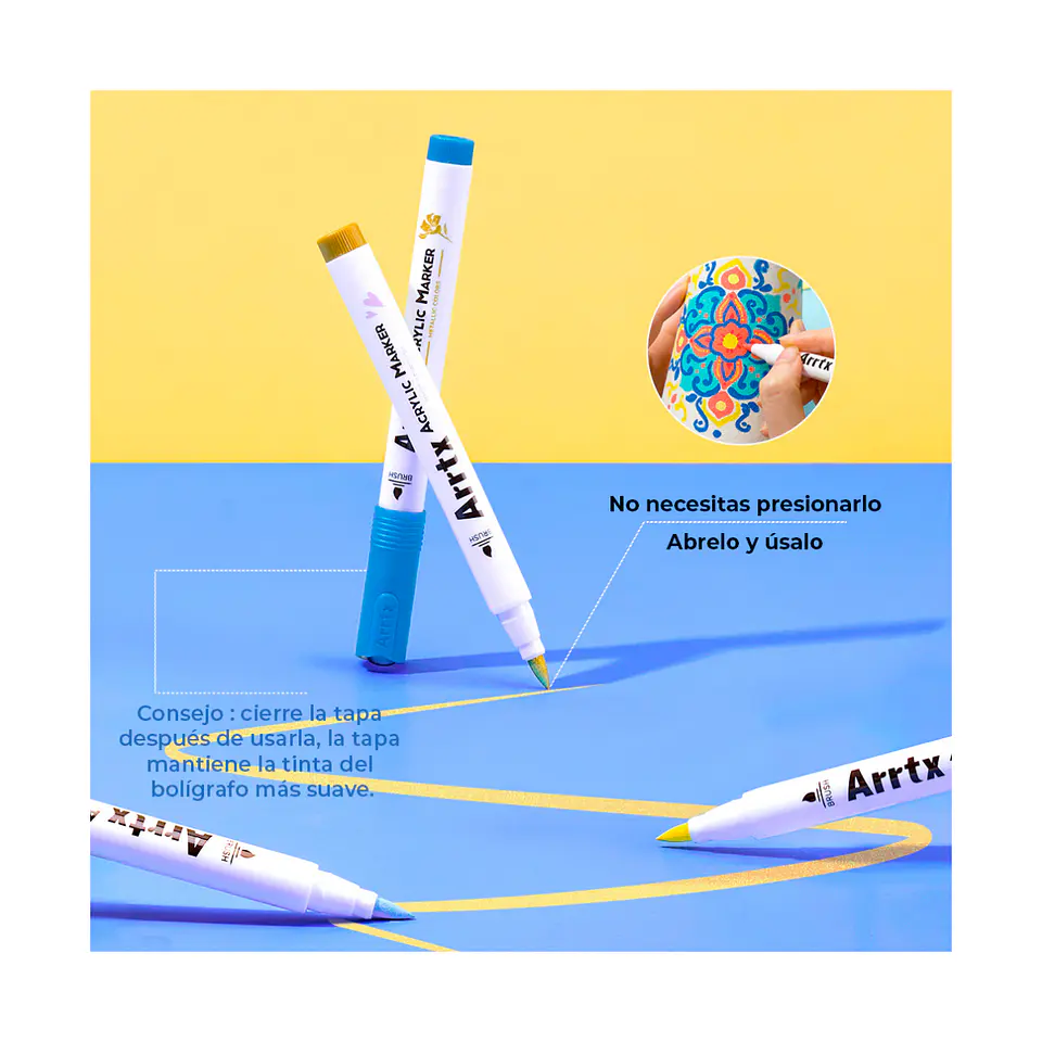 Arrtx Marcadores de Acrilico 60 Colores Punta Pincel (50 Regulares 4 Metalicos 6 Neon) 2