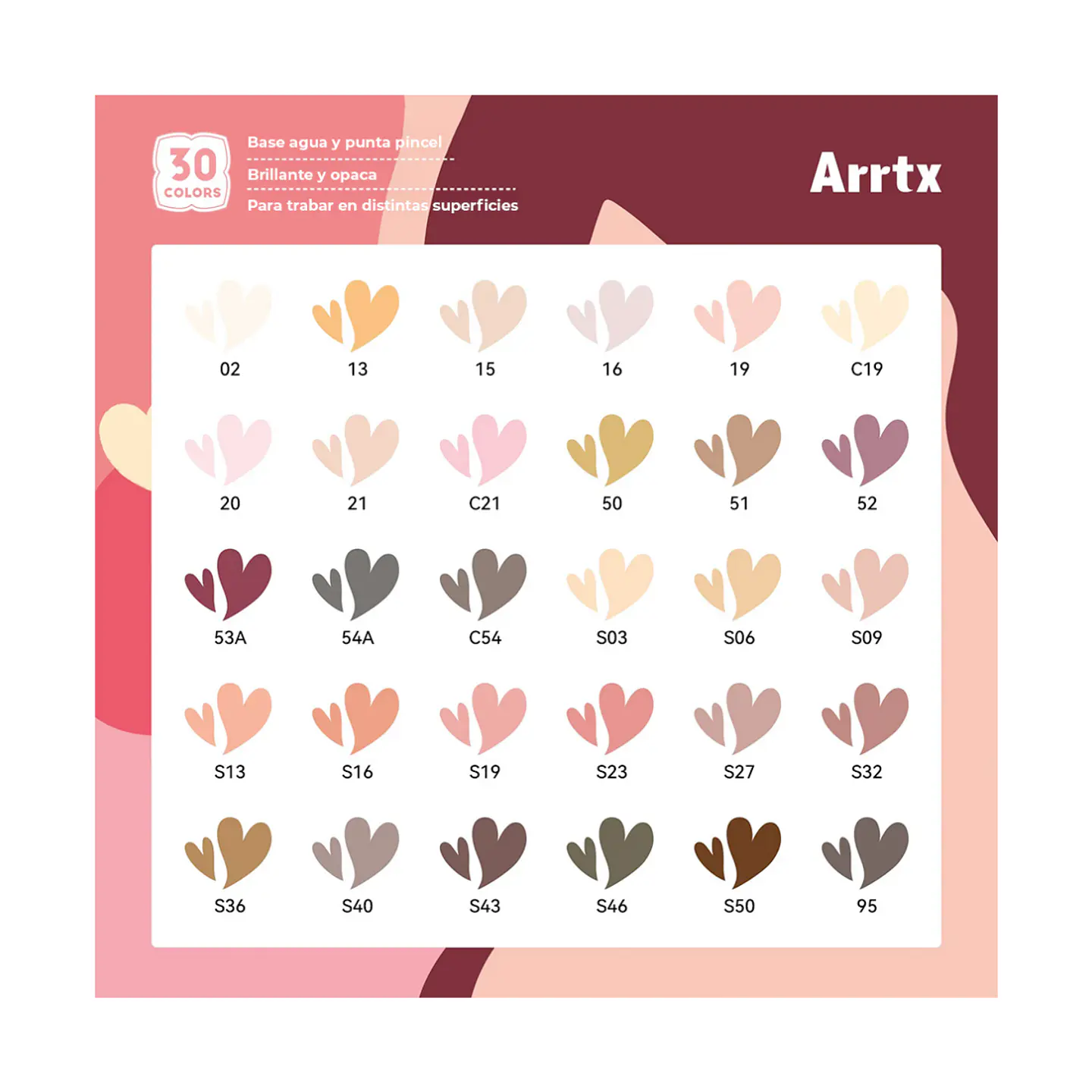 Arrtx Marcadores Acrilicos 30 Colores Piel Punta Pincel 7