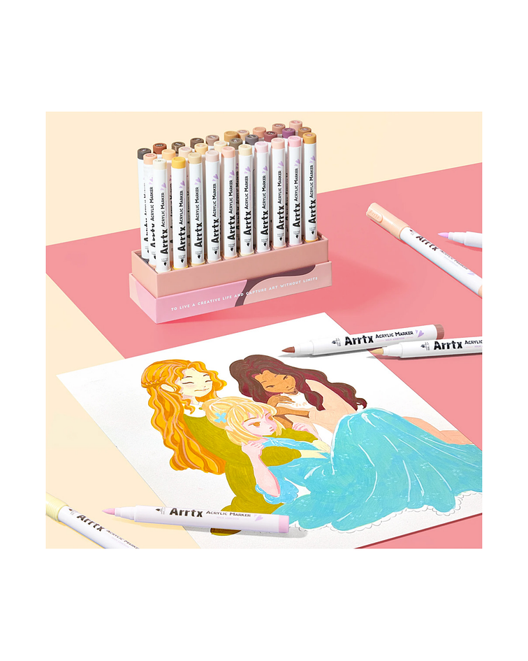 Arrtx Marcadores Acrilicos 30 Colores Piel Punta Pincel