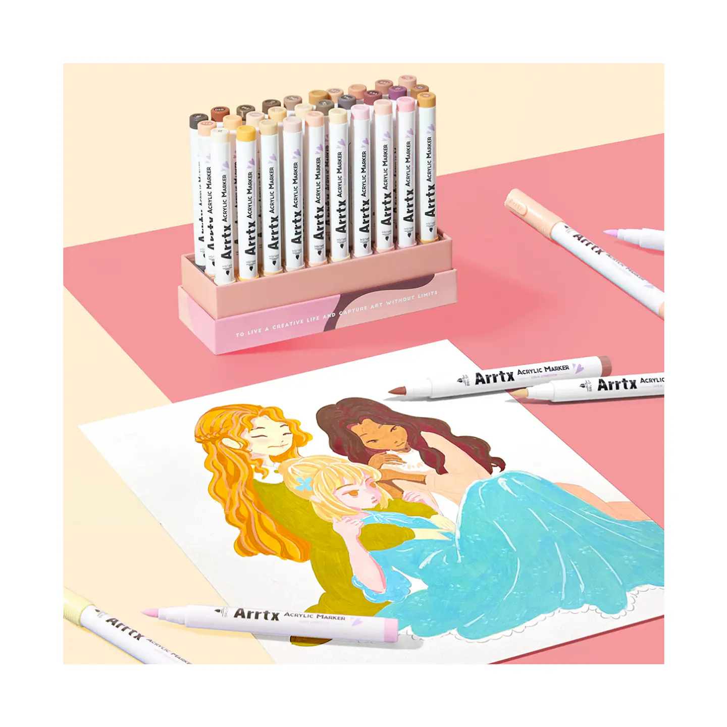 Arrtx Marcadores Acrilicos 30 Colores Piel Punta Pincel 4