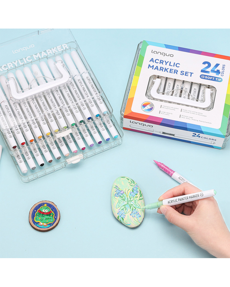 24 Marcadores Acrílicos Punta Pincel - Languo