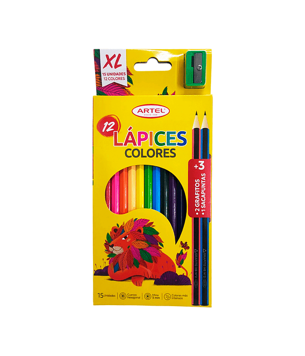 Estuche 12 Lapices de Colores Largos - Artel
