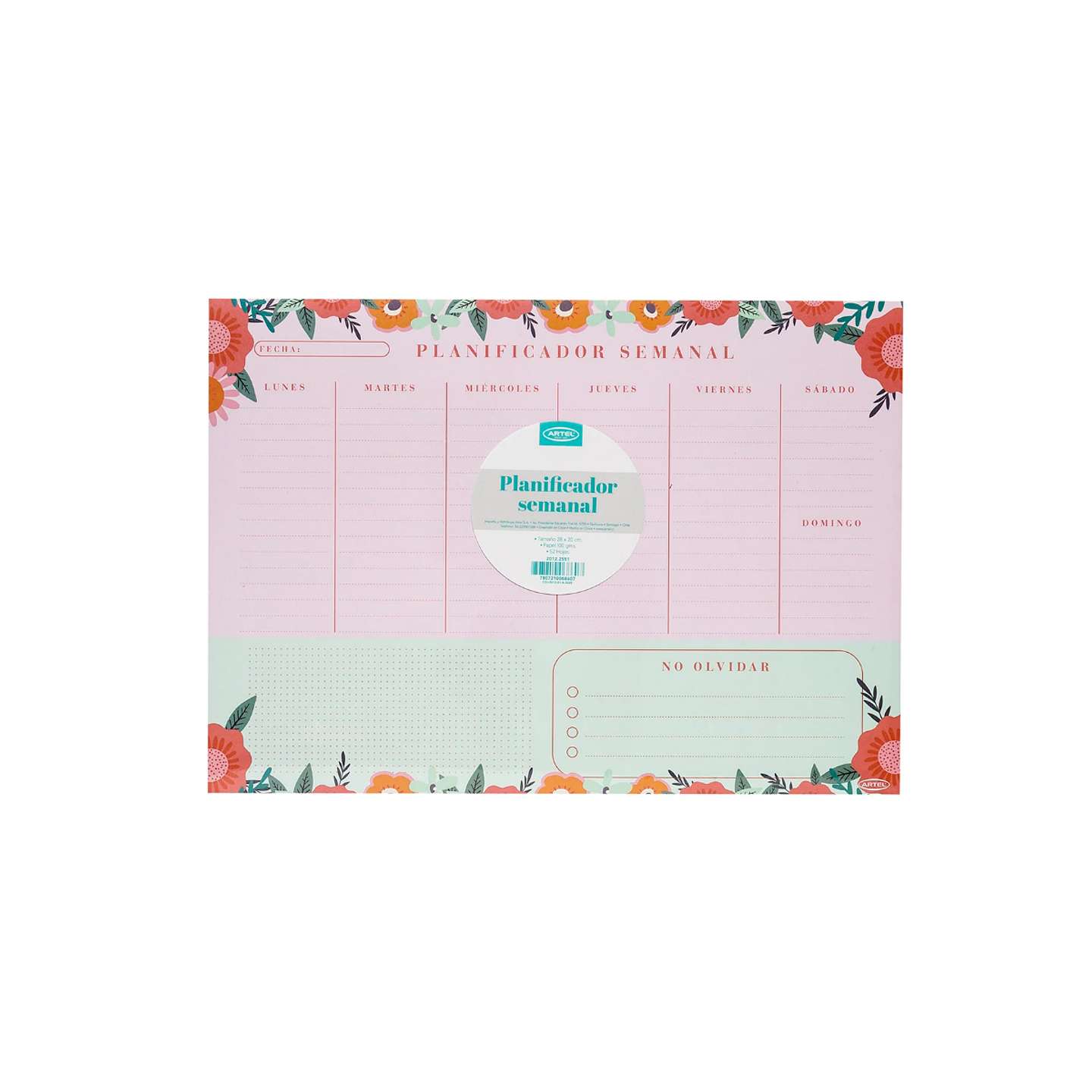 Planificador Semanal Artel Diseño Flores 3