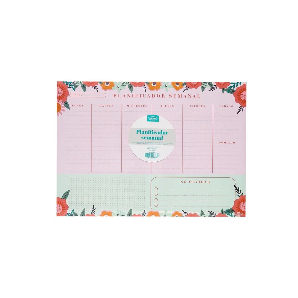 Planificador Semanal Artel Diseño Flores 3