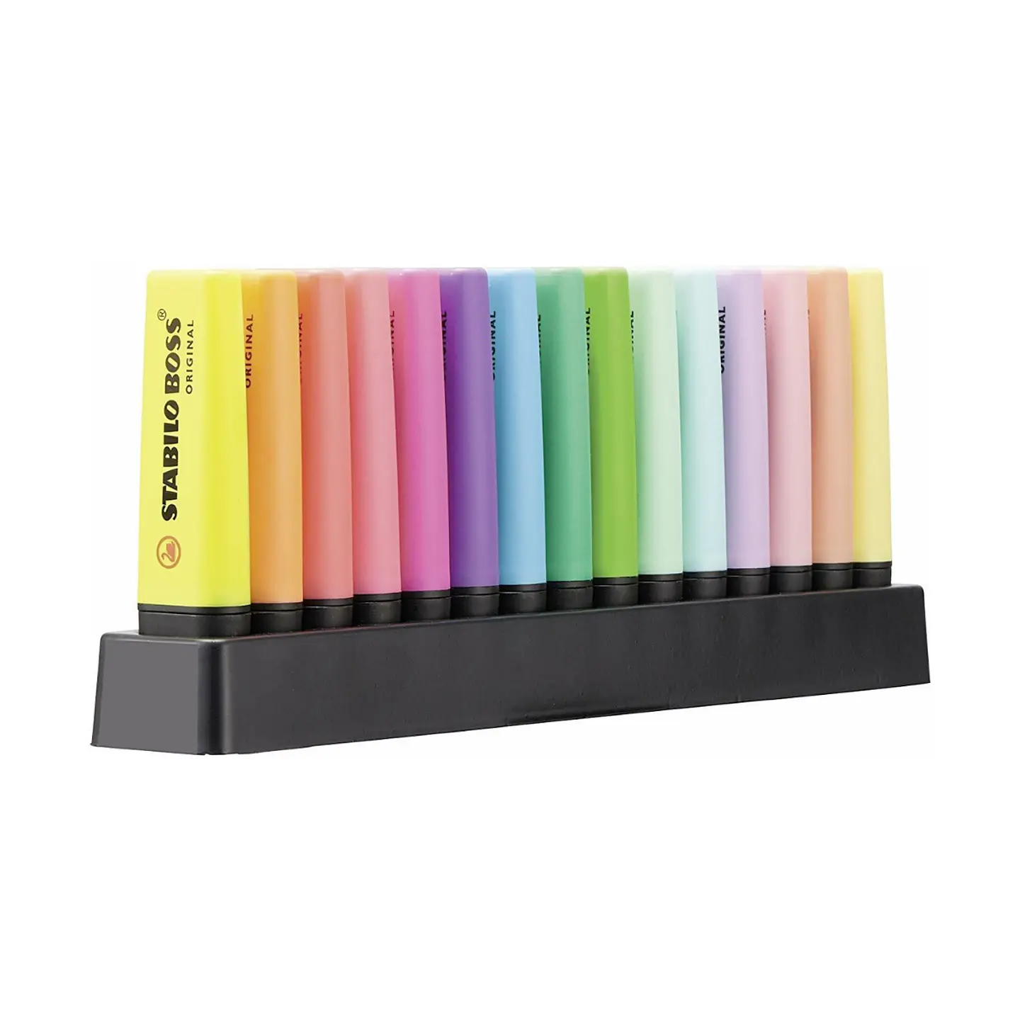 Set 15 Destacadores STABILO BOSS Original – Edición Neón y Pastel con Base 2