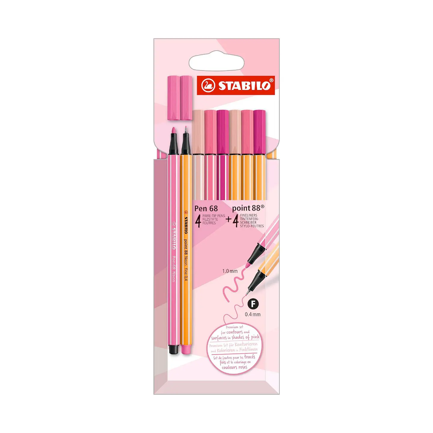 Set de 8 Stabilo: 4 Point 88 + 4 Pen 68 - Shades of Pink 1