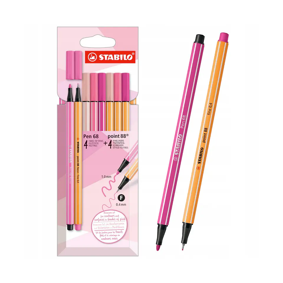 Set de 8 Stabilo: 4 Point 88 + 4 Pen 68 - Shades of Pink 2