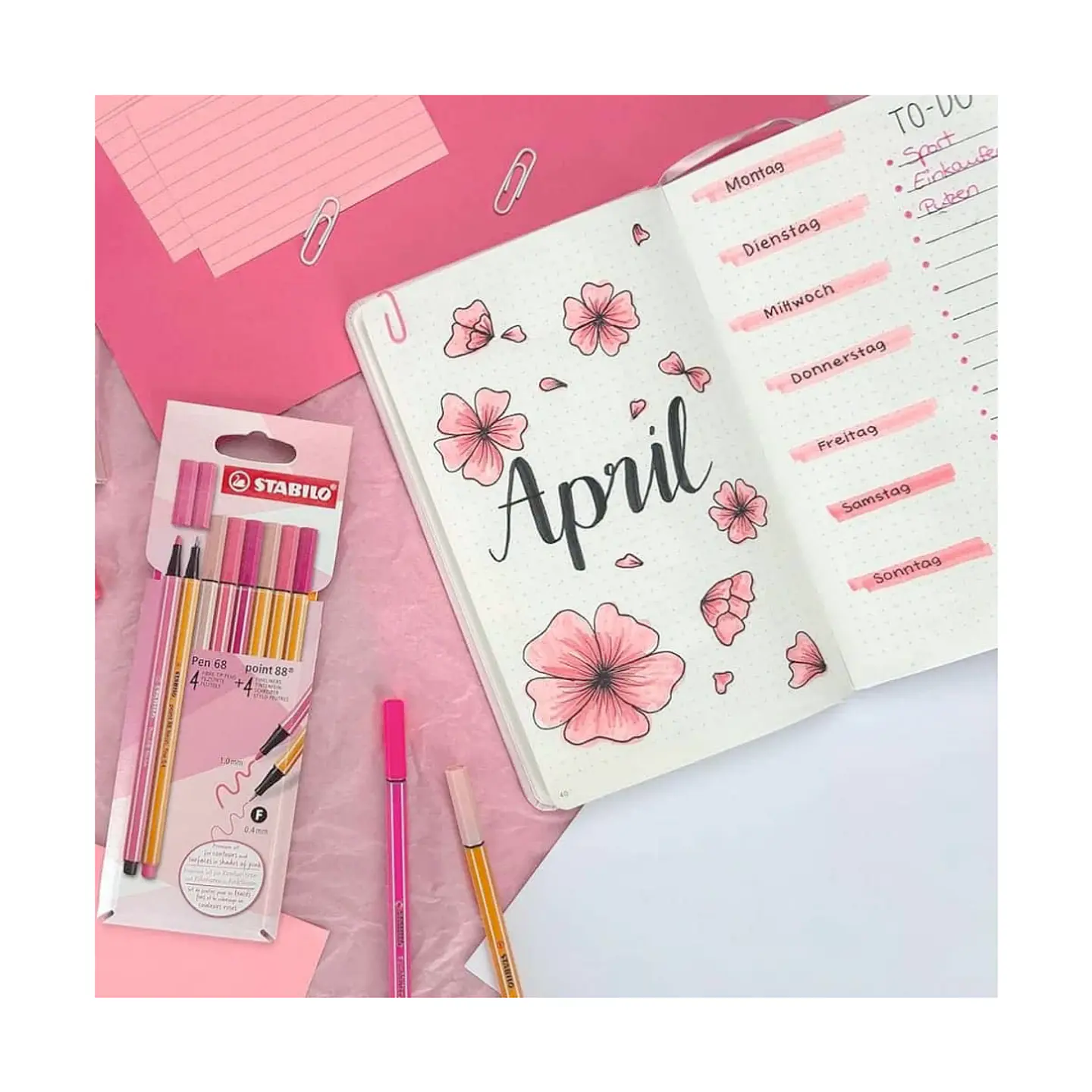 Set de 8 Stabilo: 4 Point 88 + 4 Pen 68 - Shades of Pink 3